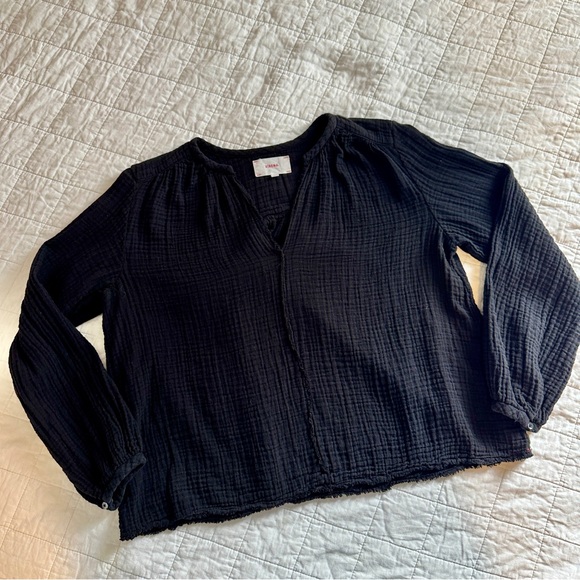XiRENA Cotton Gauze V-Neck Popover Top Black XS - Picture 1 of 8